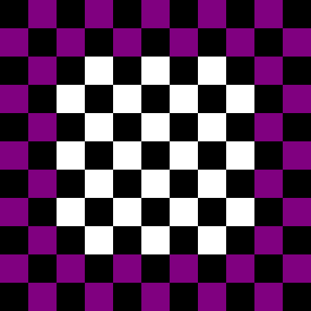 board with white and black enabled tiles, and purple disabled tiles